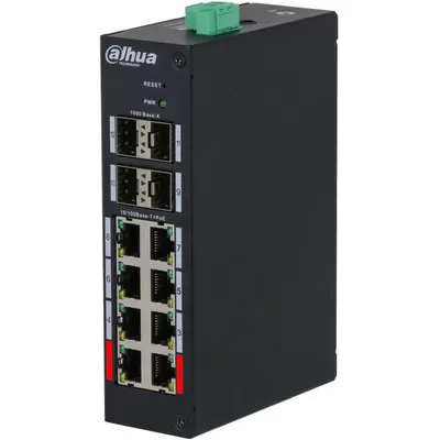 Switch cu 12 porturi Dahua HS4412-8ET-120, 8xPoE 10/100 Mbps, 4 SFP 1000 Mbps uplink, PoE watchdog, managed