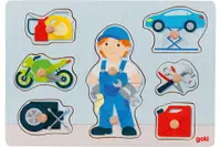 Puzzle din lemn cu maner Goki - Mecanic