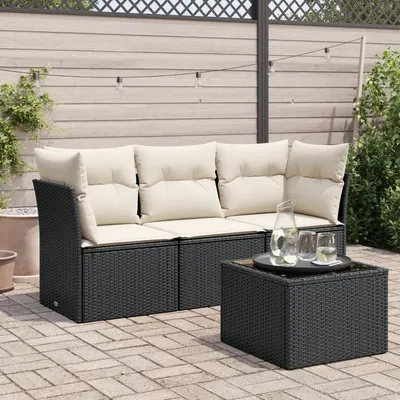 Gossi set mobilier de gradina cu perne, 4 piese, negru, poliratan
