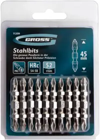 Set biți cu două fețe Gross - PH2-Ph2 x 45 mm, S2, 10 buc.