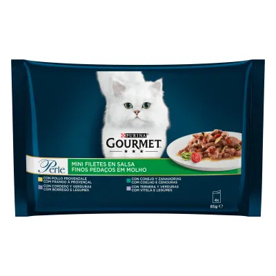 Hrana umeda pentru pisici Gourmet Perle, carne frageda, mini fileuri in sos, 4x85g 4x85g