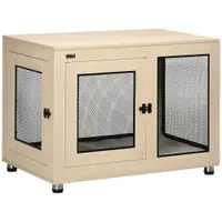 PawHut Cușcă pentru câini pe suport cu pernă detașabilă din oțel negru și aspect de lemn - 94 x 60 x 71,5 cm, culoare fag natural | Aosom Romania