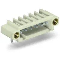 THT male header; 1.0 x 1.0 mm solder pin; angled; 100% protected against mismating; Threaded flange; Pin spacing 3.5 mm; 3-pole; light gray