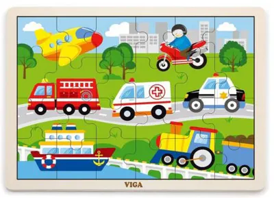 Puzzle din lemn Viga - Vehicule, 24 piese