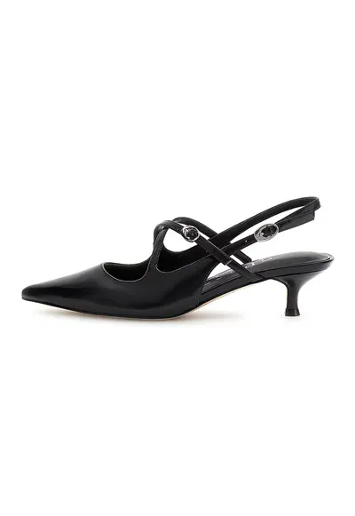 Pantofi din piele cu varf ascutit si toc kitten - Negru