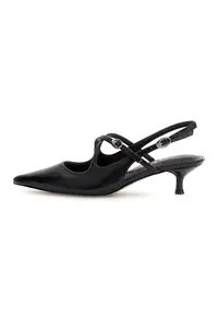 Pantofi din piele cu varf ascutit si toc kitten - Negru