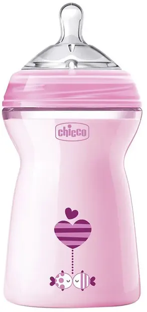 Biberon Chicco - Natural Feeling, cu tetină 6 luni+, 330 ml, pentru fetițe, sortiment