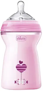 Biberon Chicco - Natural Feeling, cu tetină 6 luni+, 330 ml, pentru fetițe, sortiment