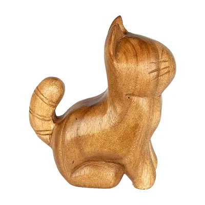 Decoratiune pisica asezata WOODEN DECOR 7x17x19 cm