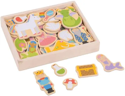 Set magneti din lemn Bigjigs - Fantezie, in cutie din lemn