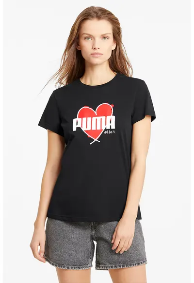 Tricou de bumbac cu imprimeu logo - Rosu/Negru