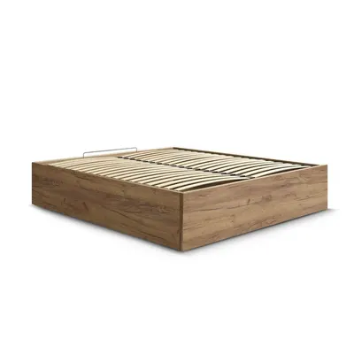 Pat matrimonial maro din placă aglomerată de lemn cu aspect de lemn de mesteacăn cu spațiu de depozitare/fără tăblie cu somieră 160x200 cm Mara – Bobochic Paris