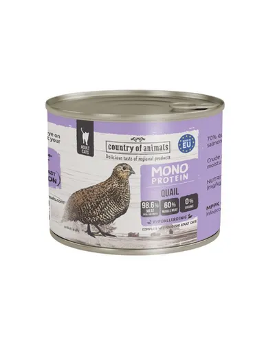 COUNTRY OF ANIMALS hrană umedă monoproteică cu prepeliță pentru pisici 200 g