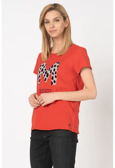 Tricou cu aplicatie logo din catifea Alina - Rosu