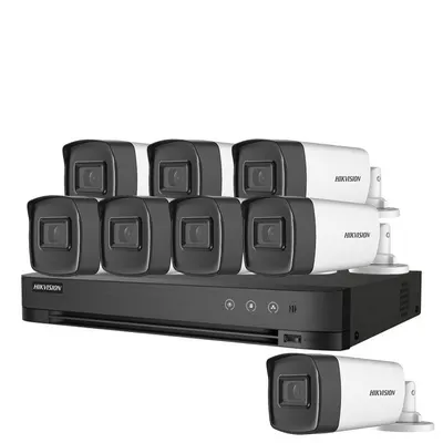 Sistem supraveghere exterior basic HikVision, 8 camere, 5 MP, IR 40 m, 2.8 mm