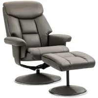 HOMCOM Fotoliu de Relaxare cu Taburet, Spătar Reglabil, Piele ecologică, până la 150 kg, Gri | Aosom Romania
