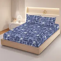 Husa de pat Finet + 2 fete de perna, pentru saltea de 160x200 cm, Navy Grid, Promo 4