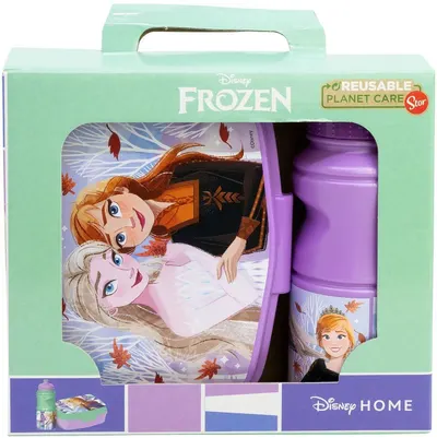 Set pentru copii Stor Frozen - Autumn Leaves, sticlă și cutie cu mâncare