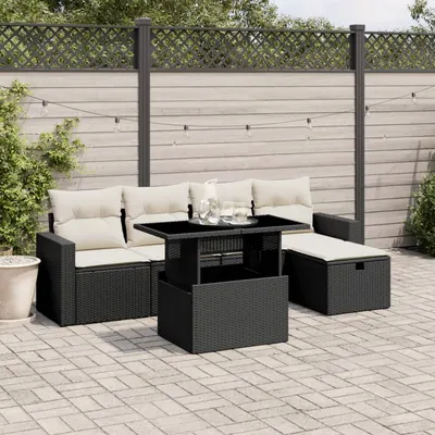 Gossi set mobilier de gradina cu perne, 6 piese, negru, poliratan