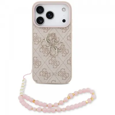 Husa pentru Apple iPhone 17 Pro, Guess, 4G Classic Logo with Strap, Roz