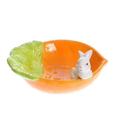 Platou decorativ din ceramica in forma de morcov cu iepuras Bol decorativ din ceramica decorat cu iepuras 21 cm