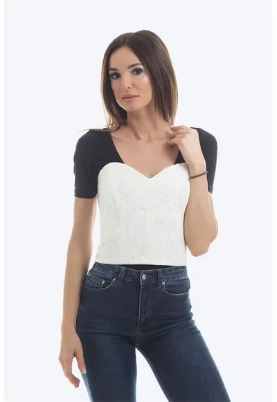 Corset din dantela cu detaliu cu siret - Alb