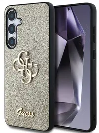 Husă Guess - Glitter Fixed Metal Logo, Galaxy S25 Plus, auriu