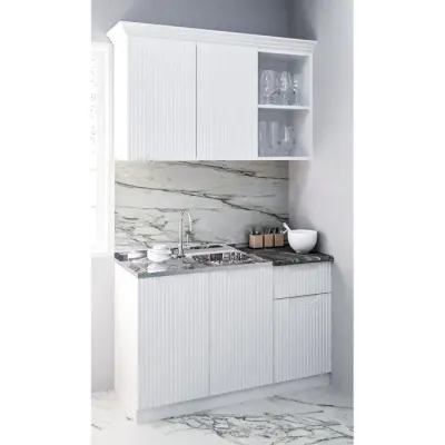 Set bucatarie SPACE 120 cm, 2 corpuri, cu sertar, blat termorezistent, fronturi MDF, alb antichizat