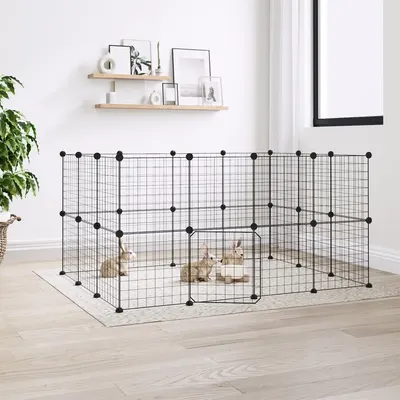 Gossi cusca animale de companie cu usa 28 panouri negru 35x35 cm otel