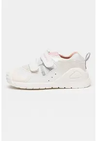 Pantofi sport de piele si material textil cu velcro si insertii stralucitoare - Alb/Argintiu