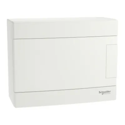 Easy9EU, Cofret cu montaj aparent, 1x8 Module, usa alba, cu 2 blocuri terminale
