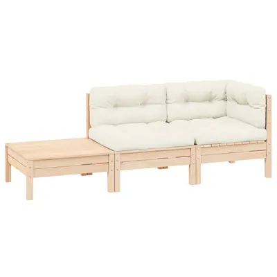 vidaXL Set mobilier grădină cu perne crem, 3 piese, lemn masiv de pin