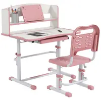 Set Birou si Scaun pentru Copii Reglabil in Inaltime cu Sertar, Raft pentru Carti, pentru 6-12 ani - Roz ZONEKIZ | Aosom Romania
