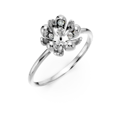 Inel floare de tei din aur alb cu diamante de 0.09ct