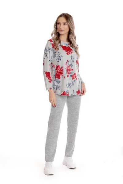 Tinuta dama CI25002 gri melanj/rosu floral, Cesy | marimea S