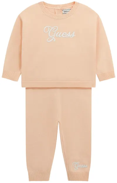 Set de 2 piese Guess - Bluză și pantaloni cu inscripție, roz, 24 luni