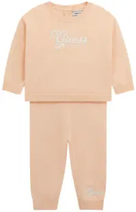 Set de 2 piese Guess - Bluză și pantaloni cu inscripție, roz, 24 luni