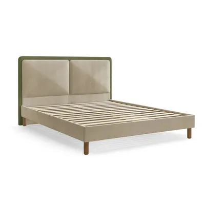Pat matrimonial verde tapițat tapițat cu somieră 180x200 cm Mara – Bobochic Paris