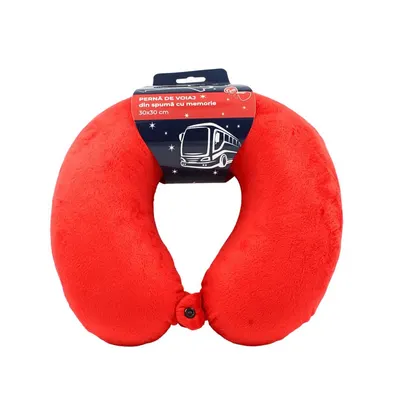Pernă de călătorie, pentru adulți, culoare roșu, din spumă cu memorie, 30 cm