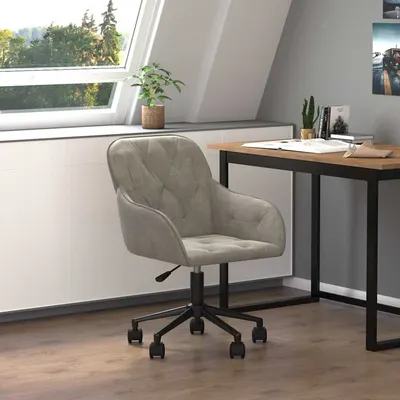 vidaXL Scaun pivotant pentru birou, gri deschis, catifea