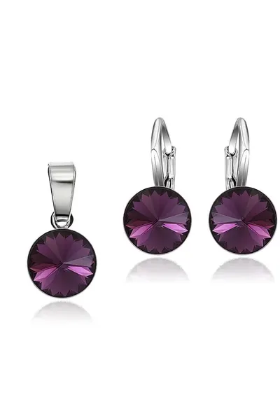 Set Argint 925 placat cu rodiu cu cristale Swarovski® Rivoli 8mm LRS - Ametist