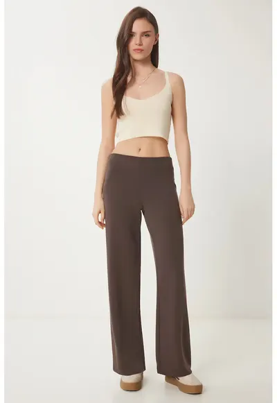 Pantaloni dama - Happiness Istanbul - Pantaloni de trening Regular Fit - talie elastica - mocca - textil