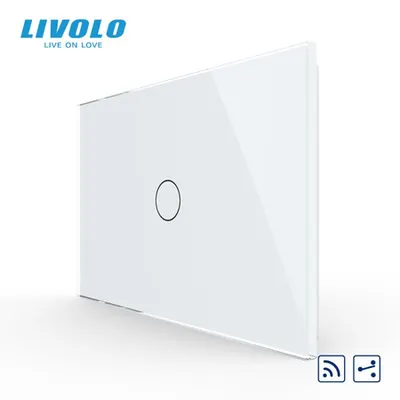 Intrerupator simplu, standard italian, cap scara / cap cruce, control telecomanda RF, cu panou sticla, 3M Alb
