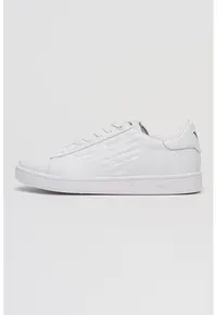 Pantofi spor unisex din piele cu monograma in relief - Alb murdar
