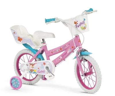 Bicicleta pentru copii Toimsa Fantasy Walk 14 inch cu roti ajutatoare, cos frontal si scaun pentru papusi