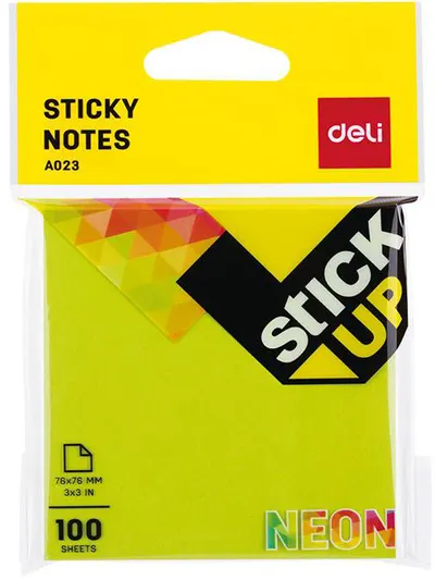 Note lipicioase Deli - 76 х 76 mm, 100 foi, verde neon