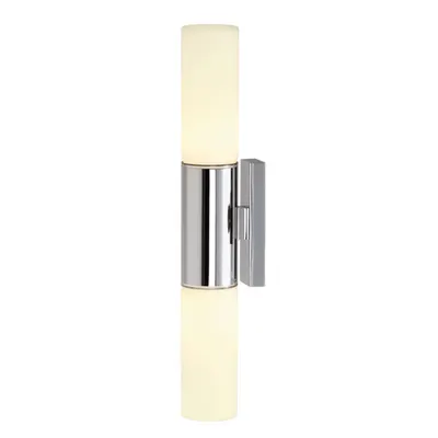 Corp iluminat de perete, aplica, DEVIN lumina de perete, cu doua capete, cu LED-uri, 3000K, IP44, rotund, crom, sticla mata, L / W / H 6,6 / 9,5 / 46 cm, 8W