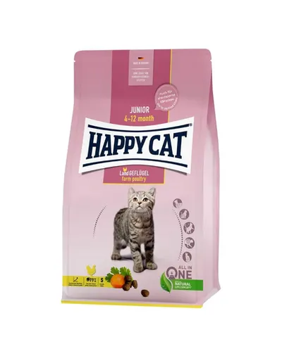 Hrană pentru pisoi 4-12 luni HAPPY CAT Junior Farm Poultry 4 kg cu pasăre, morcov și plante aromatice