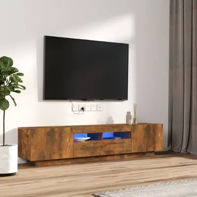 vidaXL Set dulapuri TV cu LED, 2 piese, stejar fumuriu, lemn prelucrat