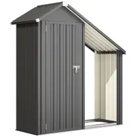 Outsunny Șopron Exterior pentru Lemne cu Dulap pentru Unelte, 0,77 m², 150x66x162 cm, Din Oțel Galvanizat, Gri Închis | Aosom Romania